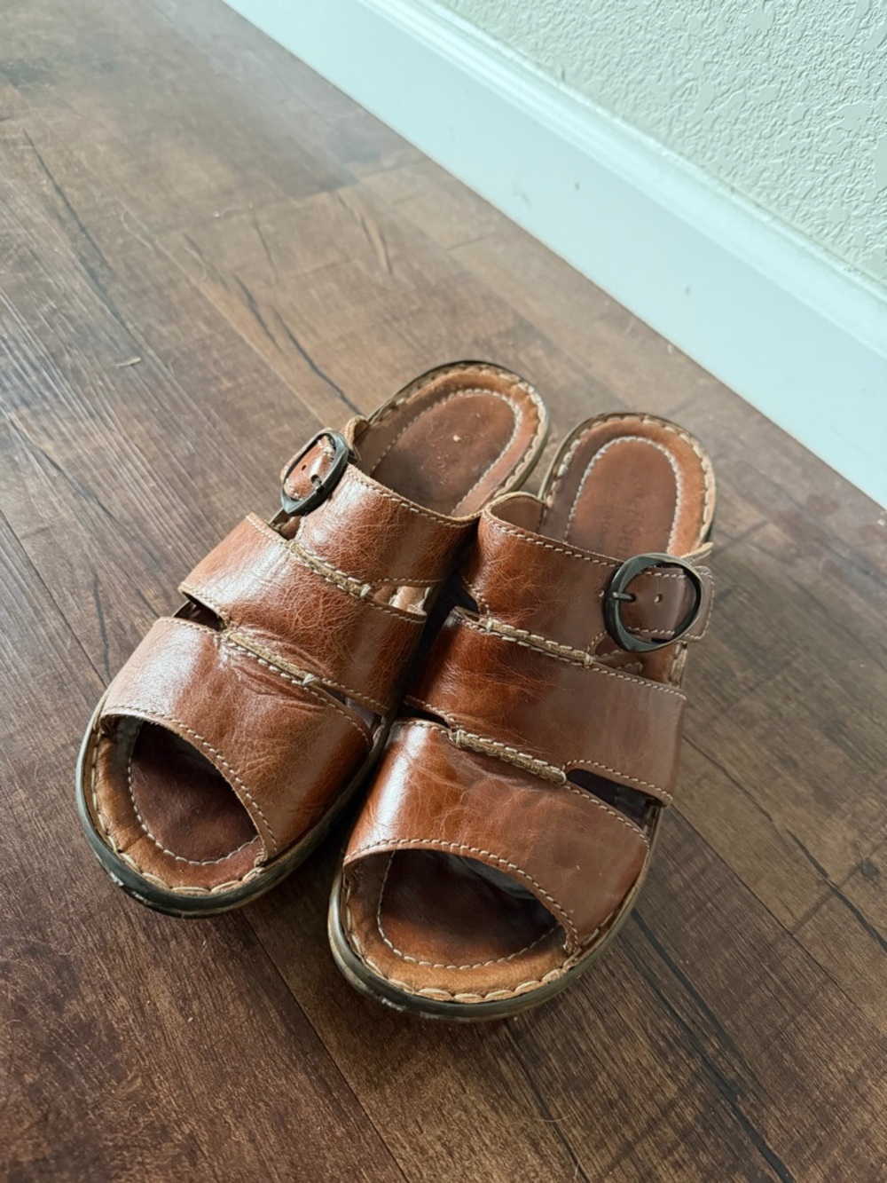 Josef Seibel Brown Leather Slide Sandals with Buckle